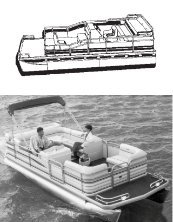 PONTOONS WITH BIMINI TOP AND RAILS THAT PARTIALLY ENCLOSE DECK LEAVING 1’-3’ OF OPEN