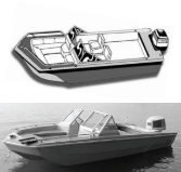 TRI-HULL RUNABOUT BOATS WITH WINDSHIELD AND HAND OR BOW RAILS
